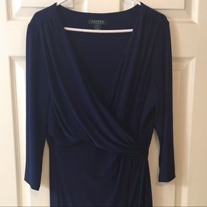 LOFT Size 16 Navy Wrap Style Dress (Stretch) Rayon